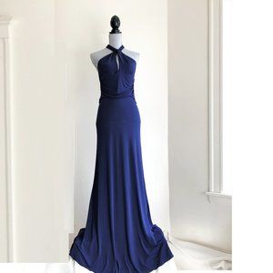 MaxMara Navy Blue Gown Maxi Long Formal Dress Halter Neckline Made in Italy 44 8